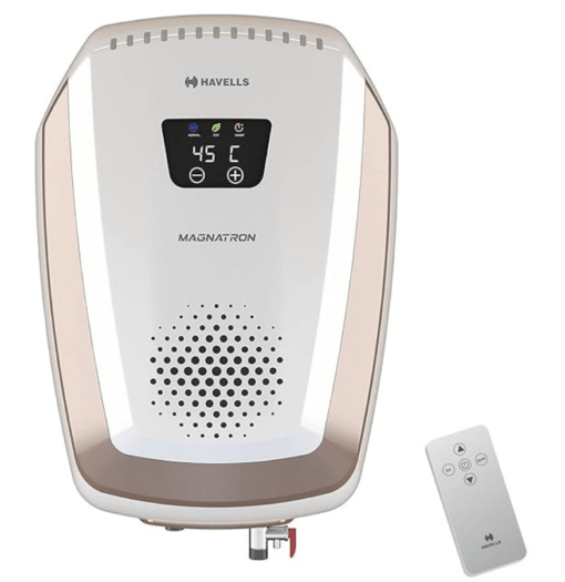 Havells Magnatron 25L India’s First Water Heater(Geyser) having NO HEATING ELEMENT |Minimal Scaling| Faster Heating| Electricity Saving| Shock Safe Plug |Wall Mounting (White Champagne Gold)
